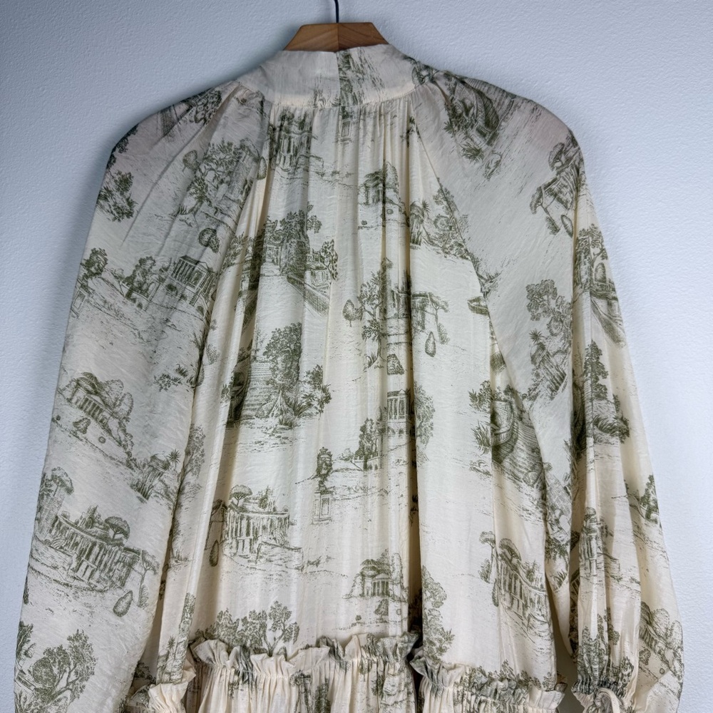 En Saison Cream Olive Leighton Toile Minidress Printed Long Sleeve Size Medium - Picture 13 of 16